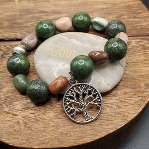Precious stone B2927 earth stone bracelet tree of life Malachite jasper‎ etc